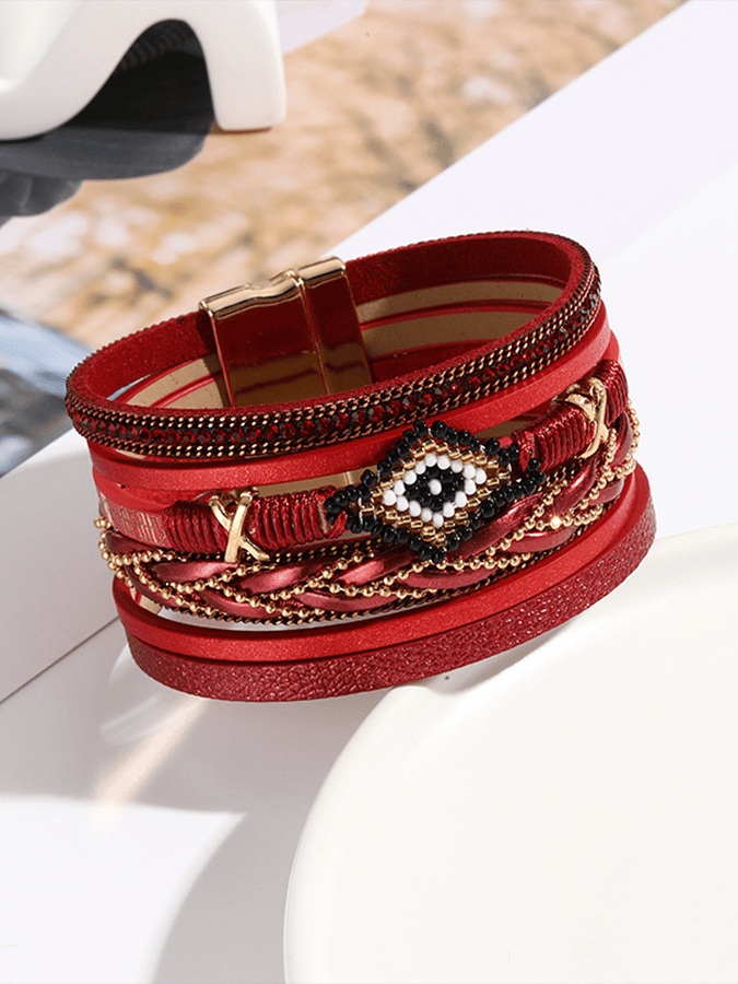 Damen Vintage Boho Handgefertigtes Geflochtenes Lederarmband