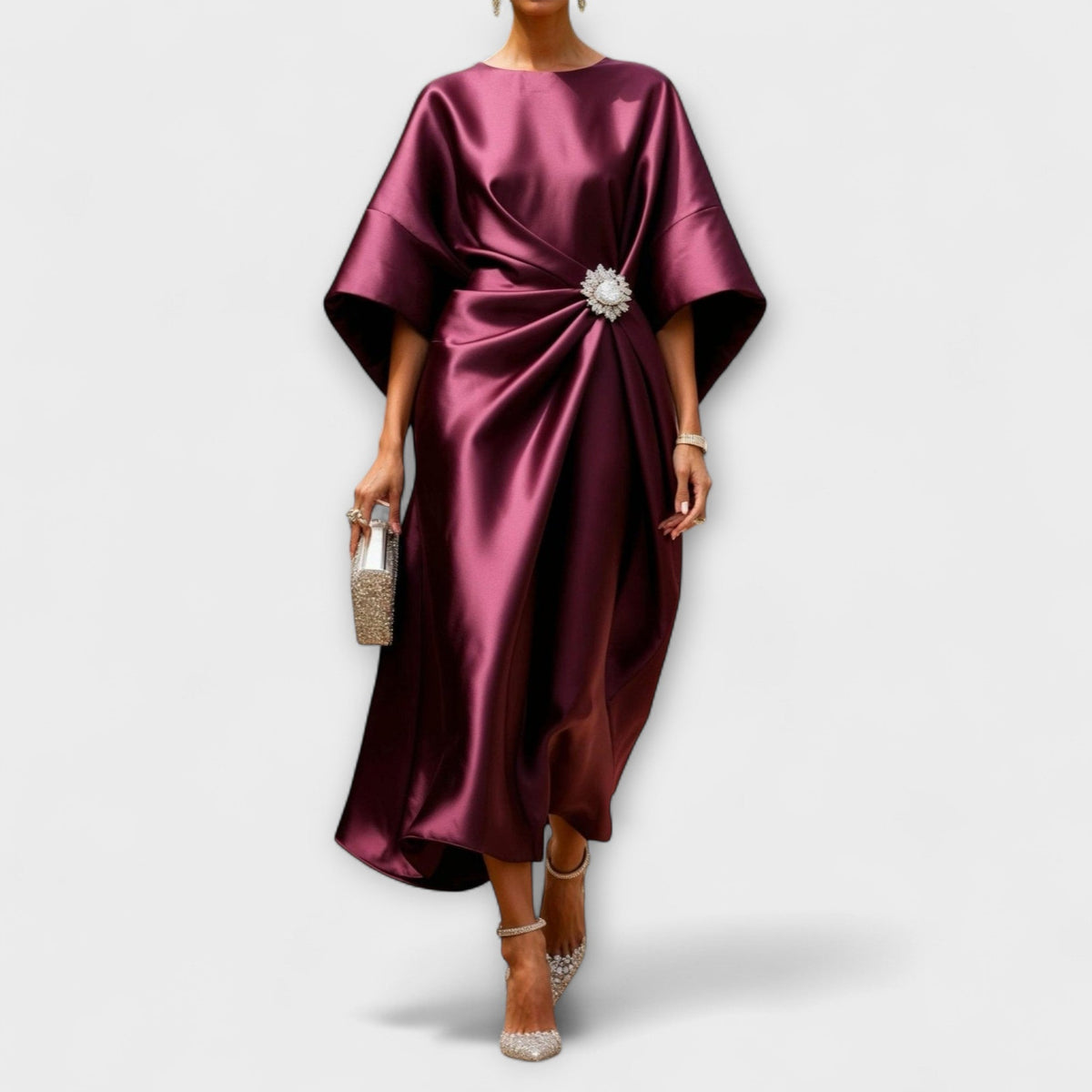 Luxe - Hellblaues schimmerndes Satin-Langkleid