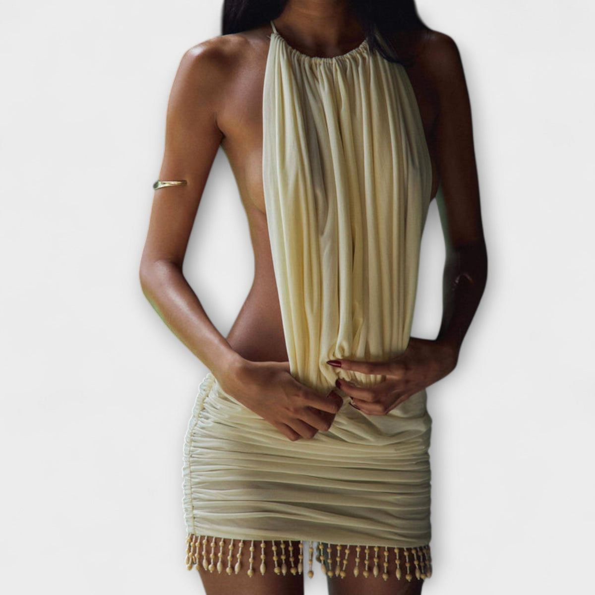 Kylie - Goldenes plissiertes Mini-Kleid