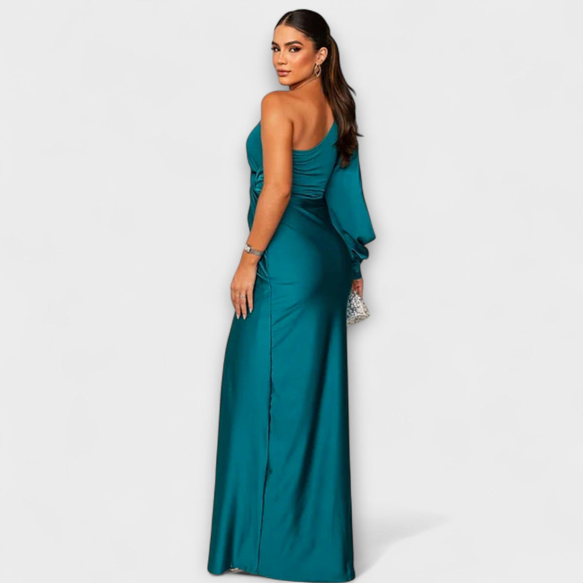 Elisa - Petrolfarbenes One-Shoulder-Kleid mit Raffung