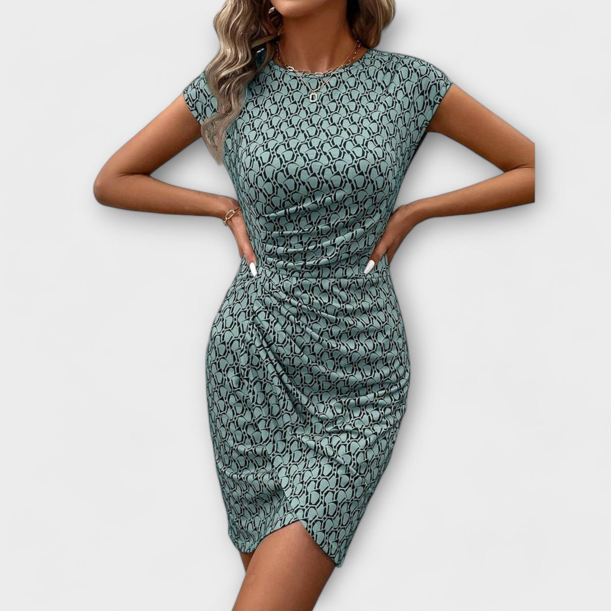 Emma - Weisses kurzärmeliges Kleid mit Tulpenmuster