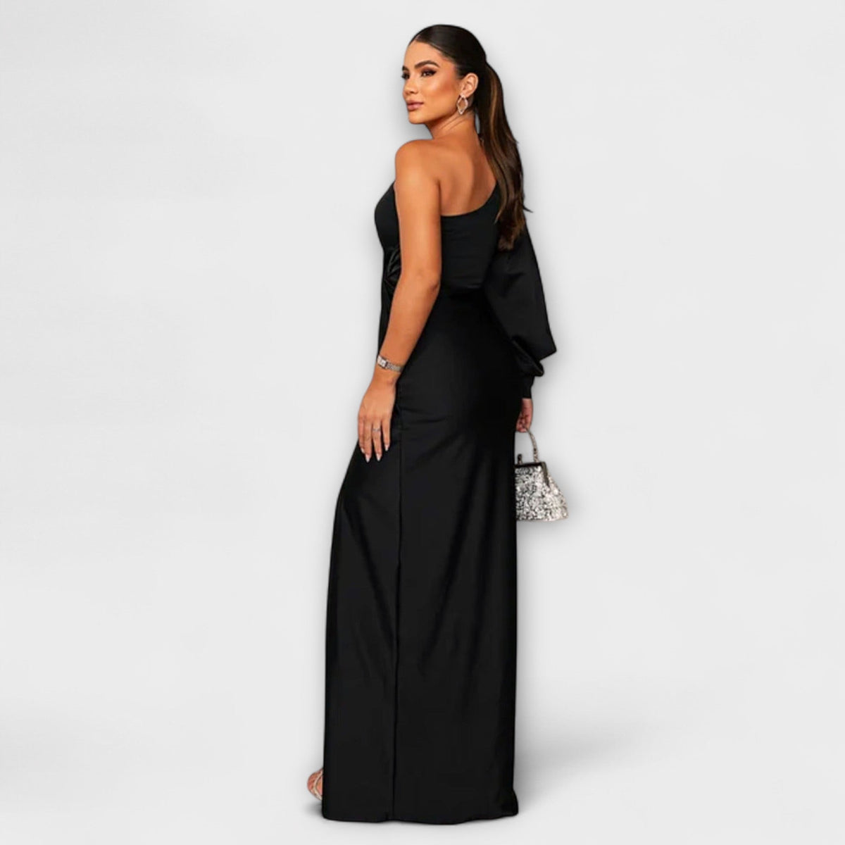 Elisa - Petrolfarbenes One-Shoulder-Kleid mit Raffung