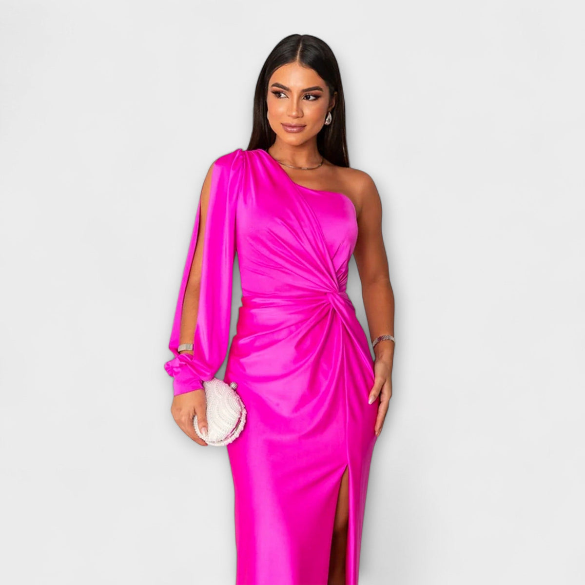 Elisa - Petrolfarbenes One-Shoulder-Kleid mit Raffung