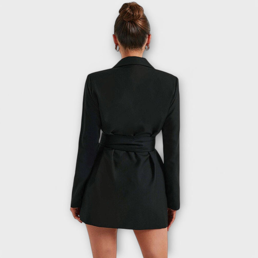 Schwarzes Blazerkleid mit V-Ausschnitt