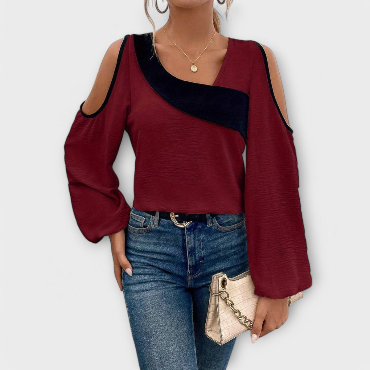 Scarlett - Cremefarbene Bluse mit eckigem Ausschnitt