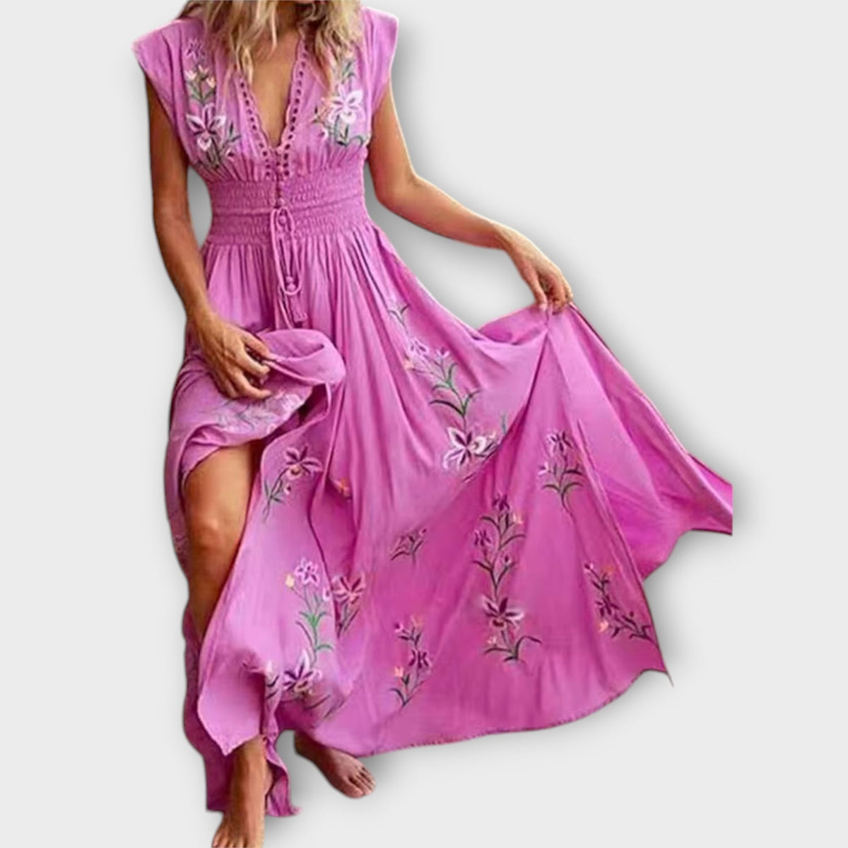 Felizia - Pinkes Boho-Kleid mit Stickereien