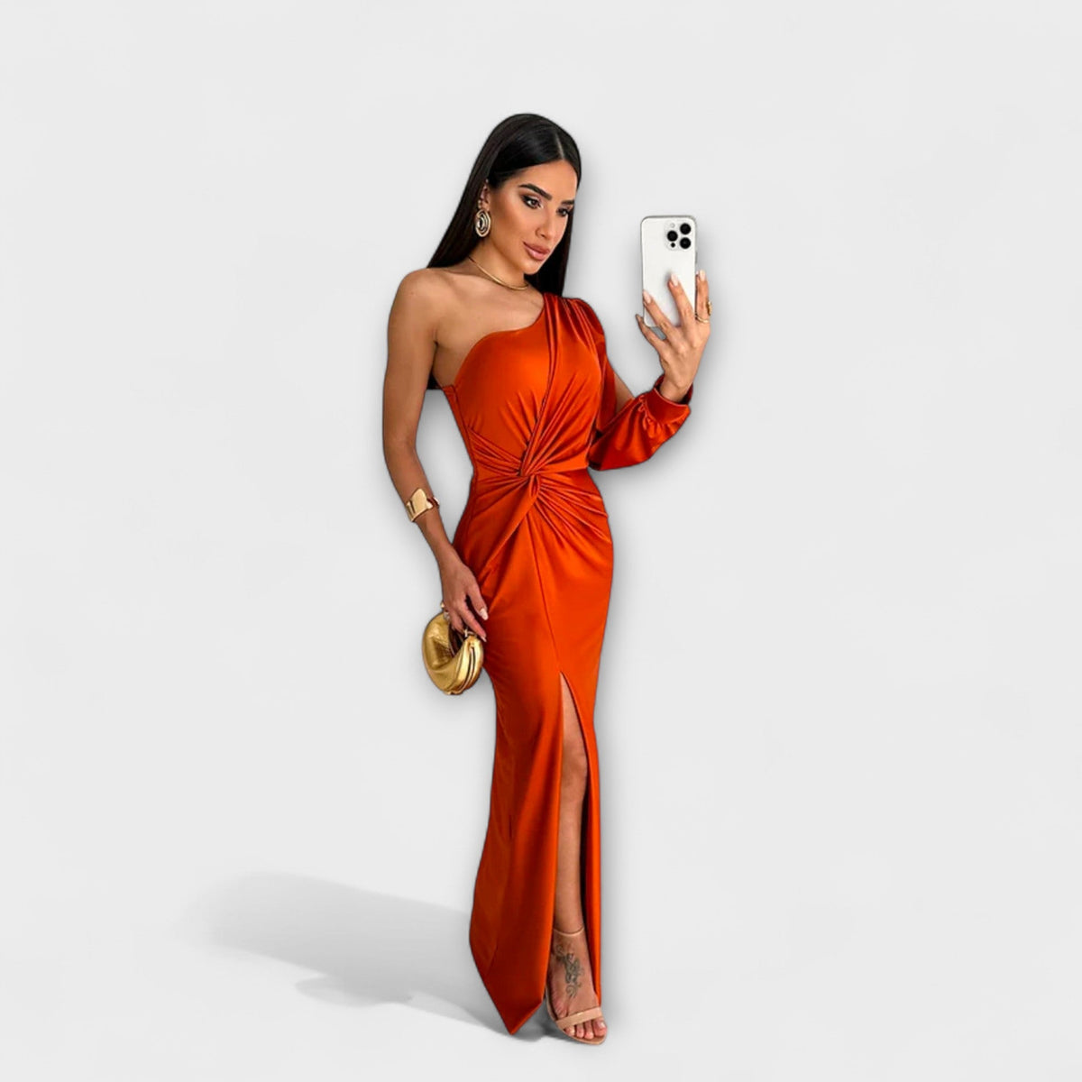 Elisa - Petrolfarbenes One-Shoulder-Kleid mit Raffung