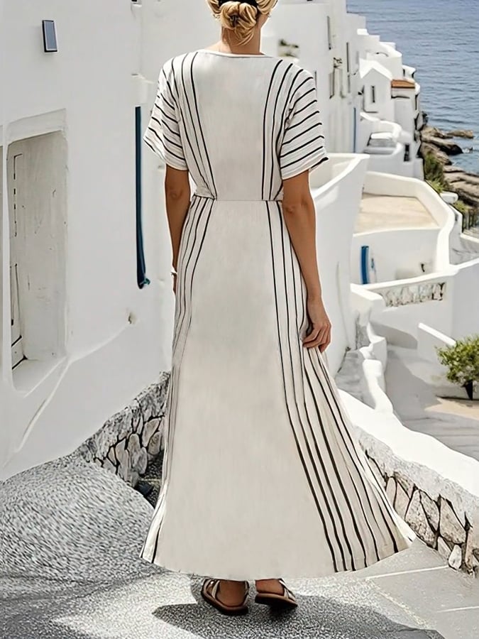 Damen Lockeres Gestreiftes Druckkleid
