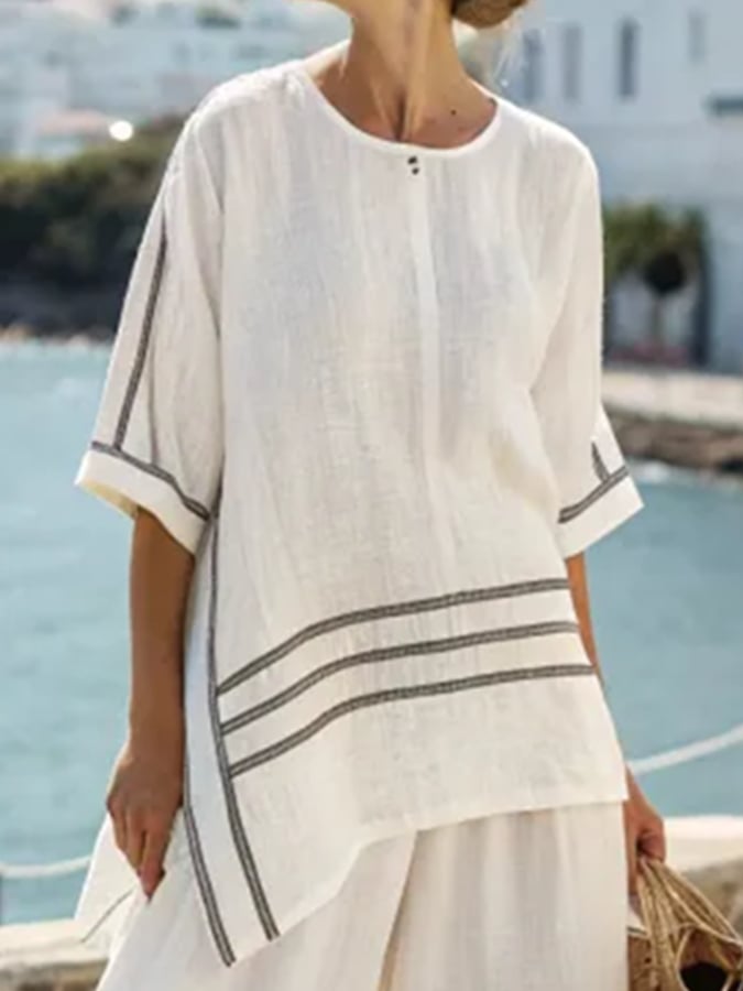 Damen Lässige Schlitz Unregelmäßige Gestreifte Hosen Set