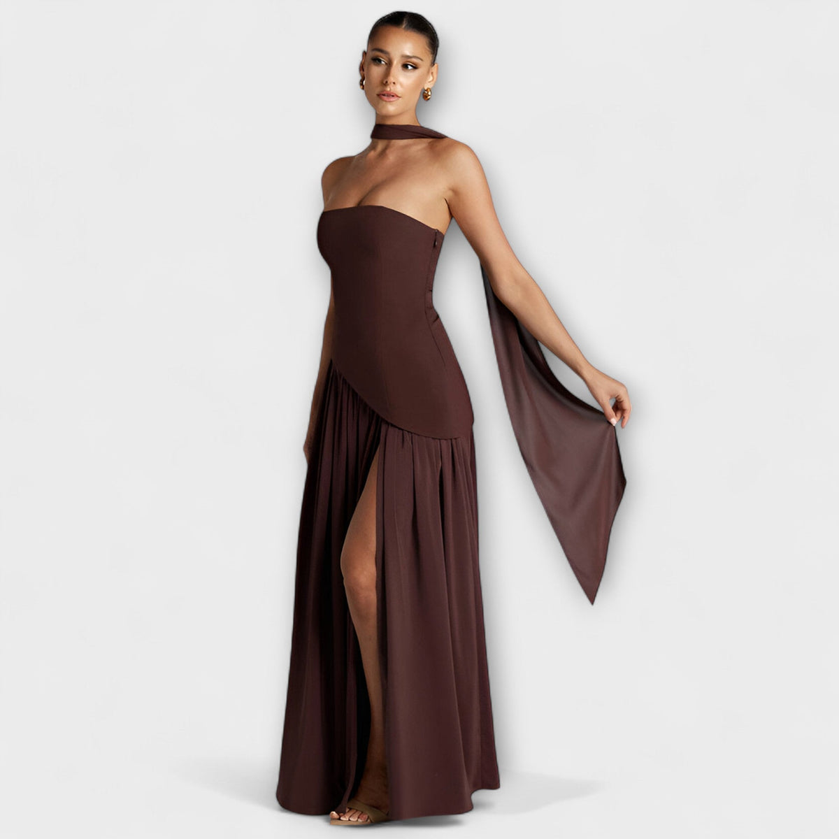Ada - Gelbes elegantes Maxikleid mit Schlitz