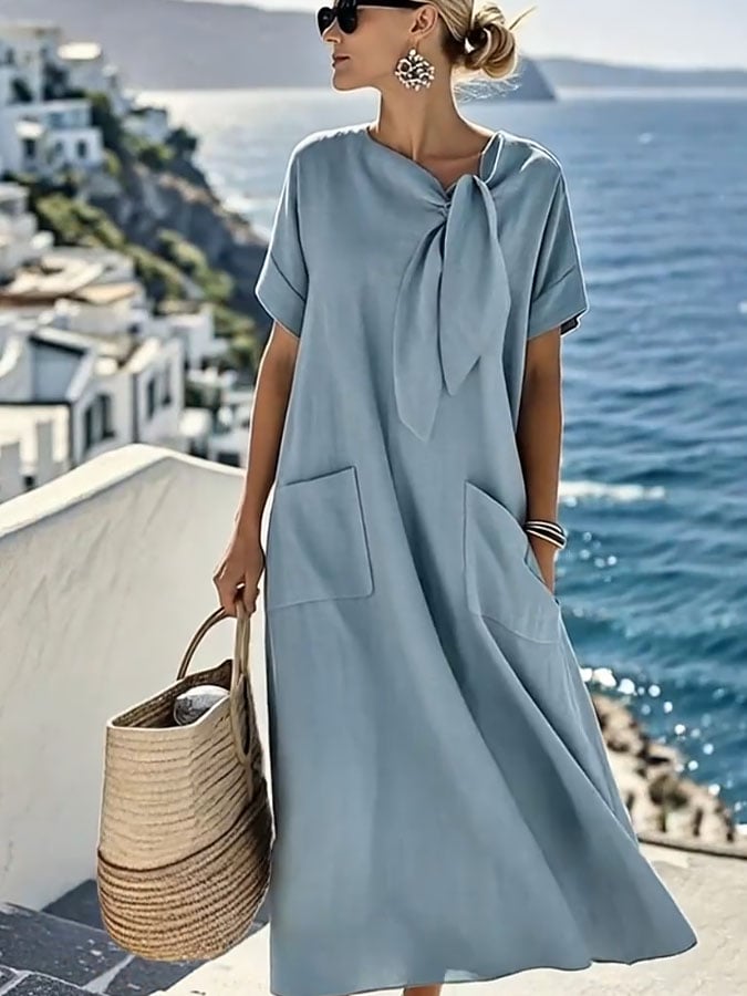 Damen Einfarbig Lockeres Kleid mit Taschen