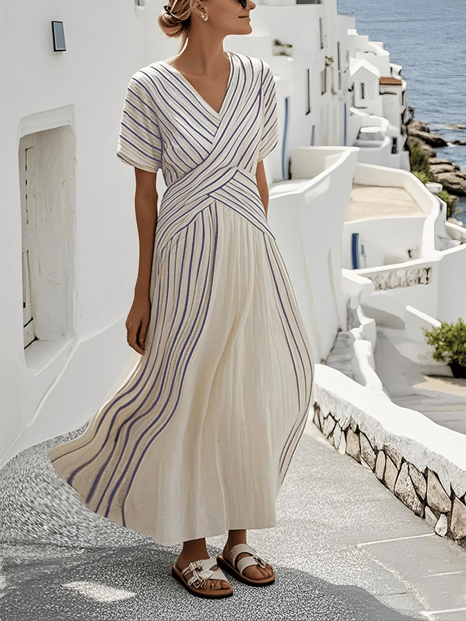 Damen Lockeres Gestreiftes Druckkleid