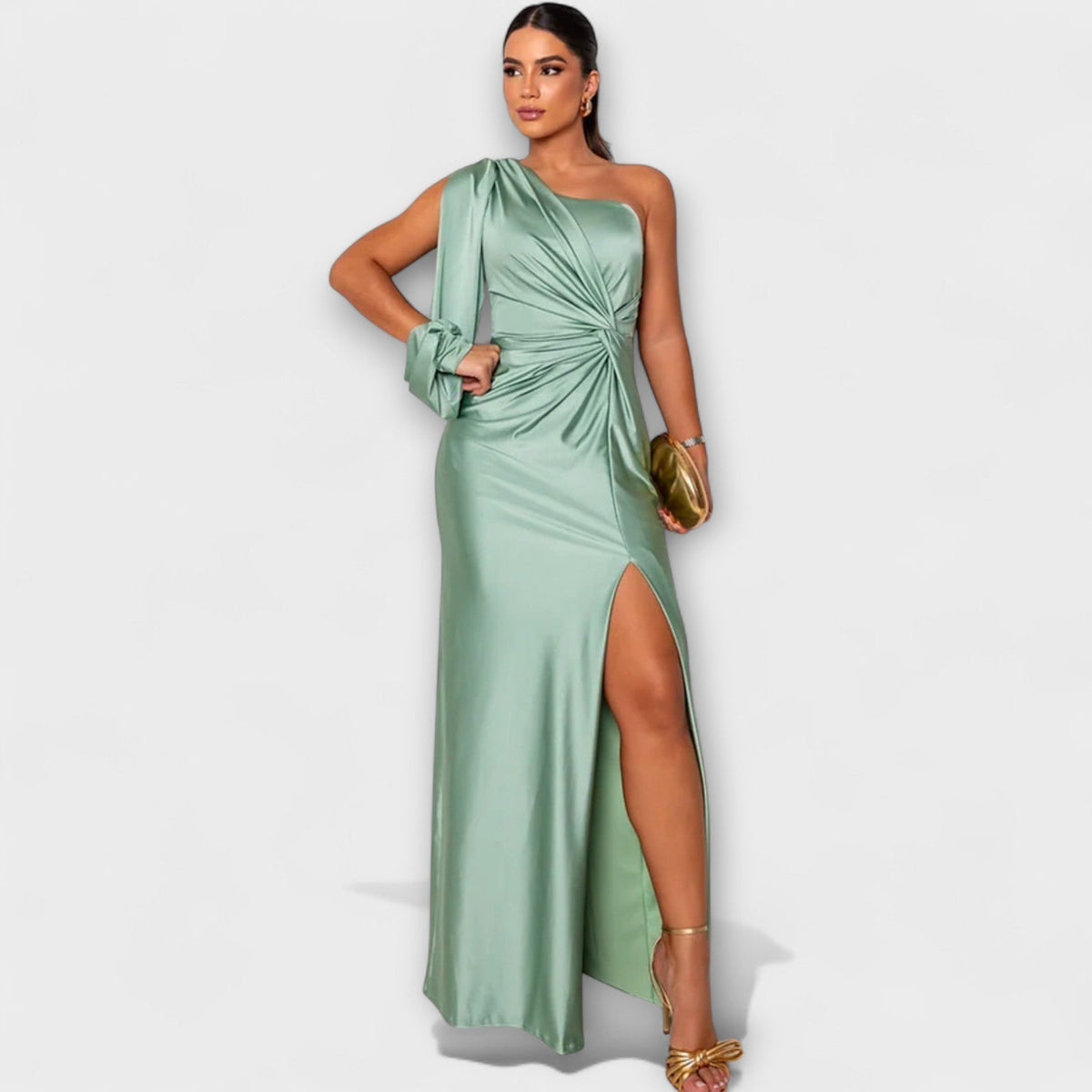 Elisa - Petrolfarbenes One-Shoulder-Kleid mit Raffung