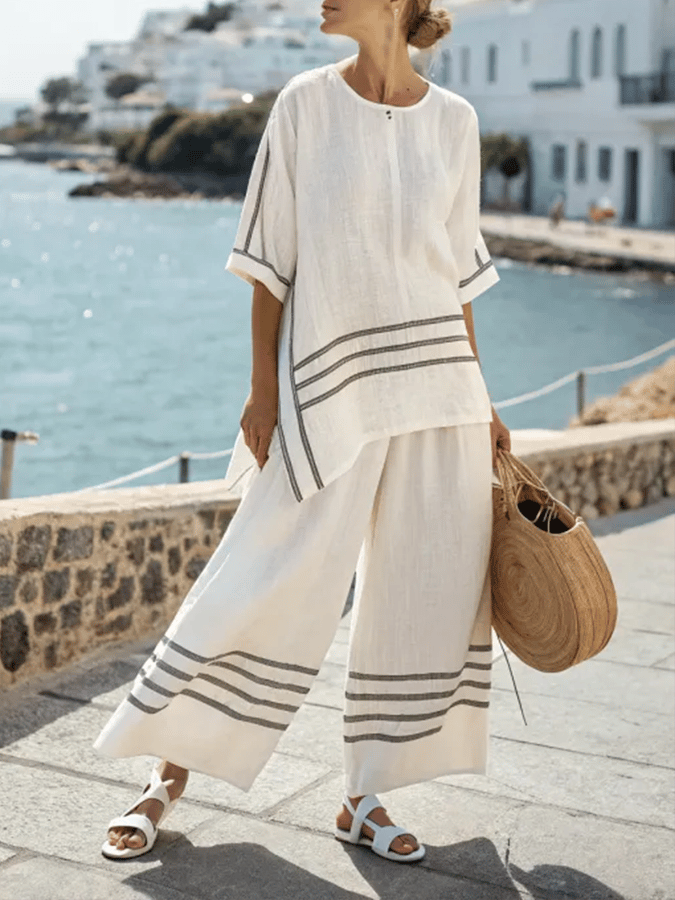 Damen Lässige Schlitz Unregelmäßige Gestreifte Hosen Set