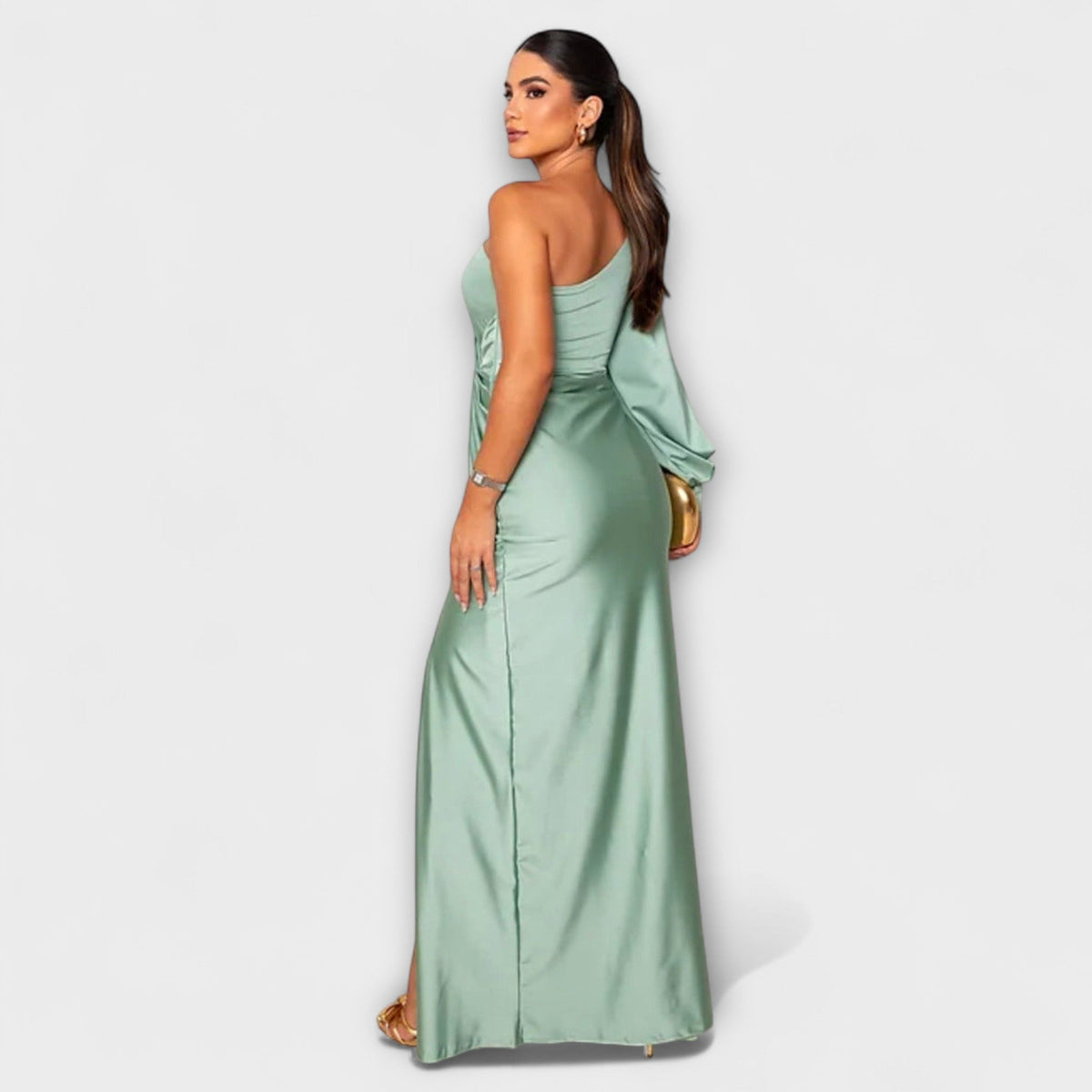 Elisa - Petrolfarbenes One-Shoulder-Kleid mit Raffung