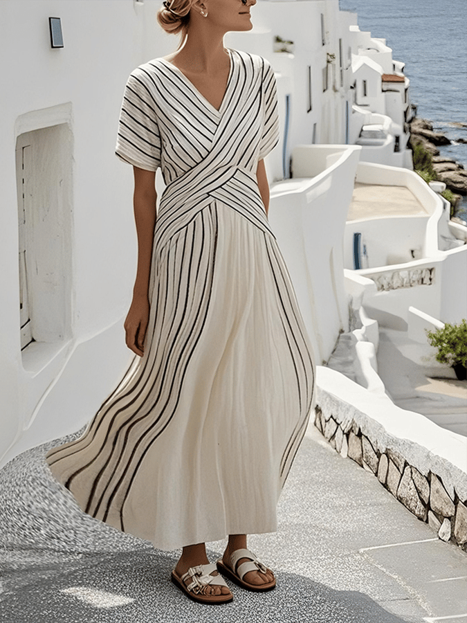 Damen Lockeres Gestreiftes Druckkleid