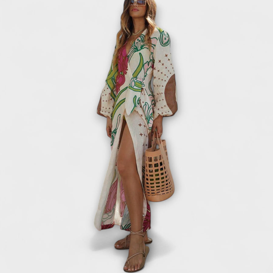 Tracey - Buntes Bindetunika-Maxikleid