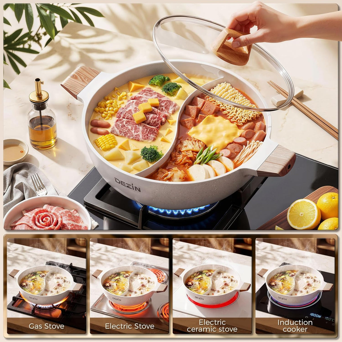 MIKA Antihaft-Hotpot mit Trennwand für zwei Brühen