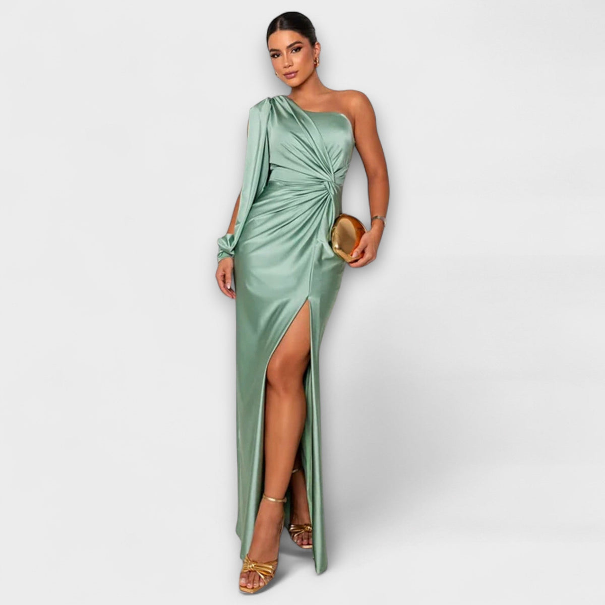 Elisa - Petrolfarbenes One-Shoulder-Kleid mit Raffung