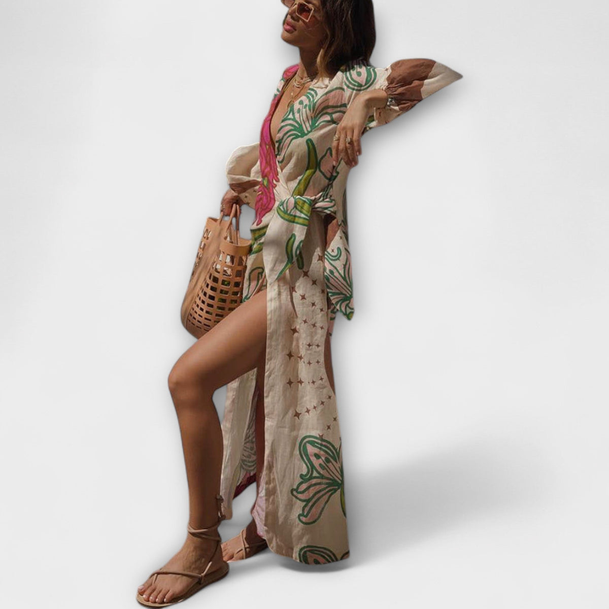 Tracey - Buntes Bindetunika-Maxikleid
