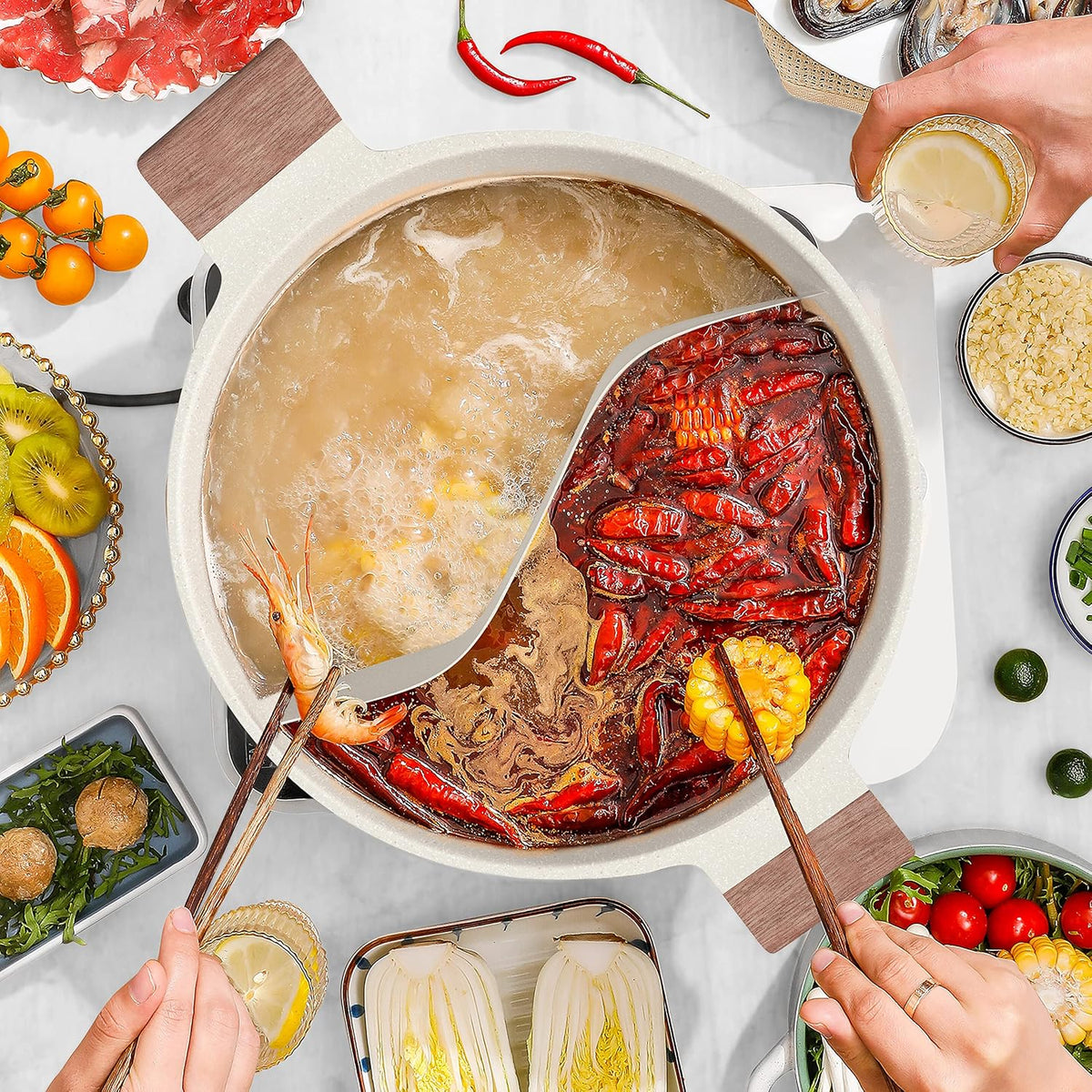 MIKA Antihaft-Hotpot mit Trennwand für zwei Brühen