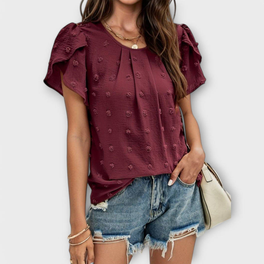 Charlotte - Bordeauxrote Polka-Dot-Bluse
