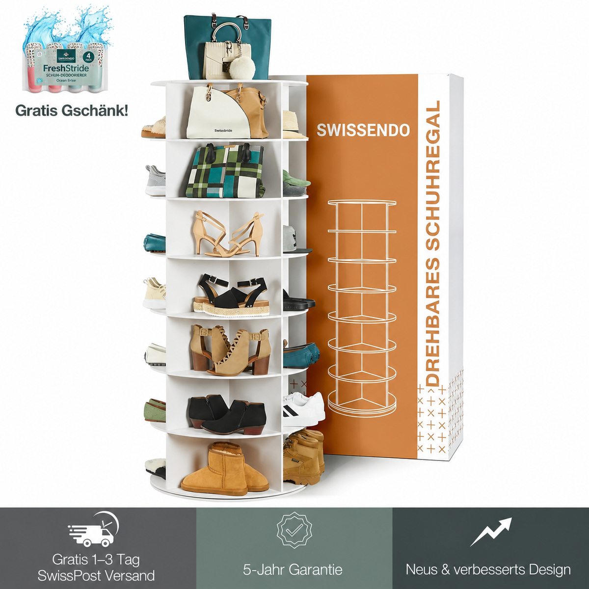 TESSA 360° drehbares Schuhregal mit 7 Etagen