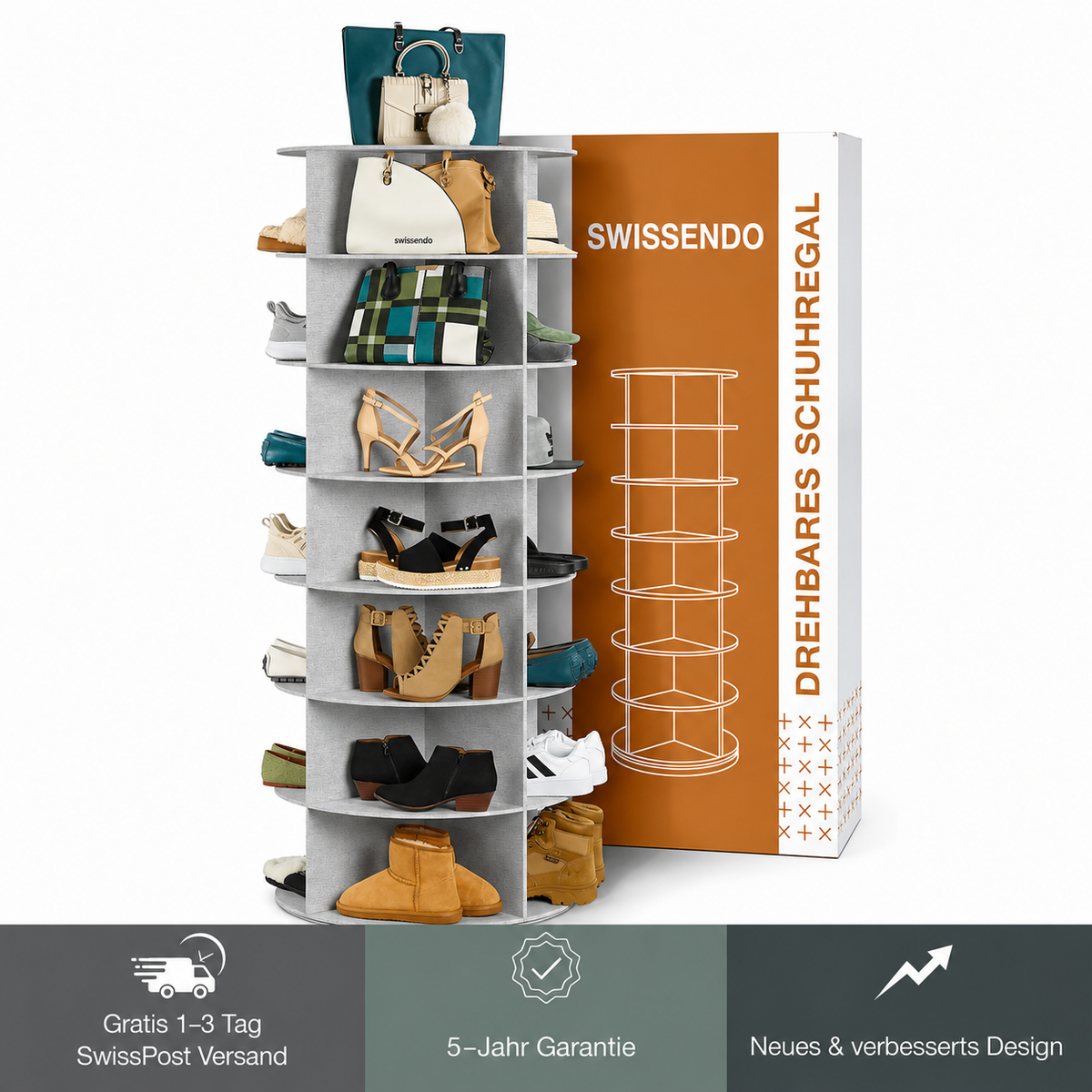 TESSA 360° drehbares Schuhregal mit 7 Etagen