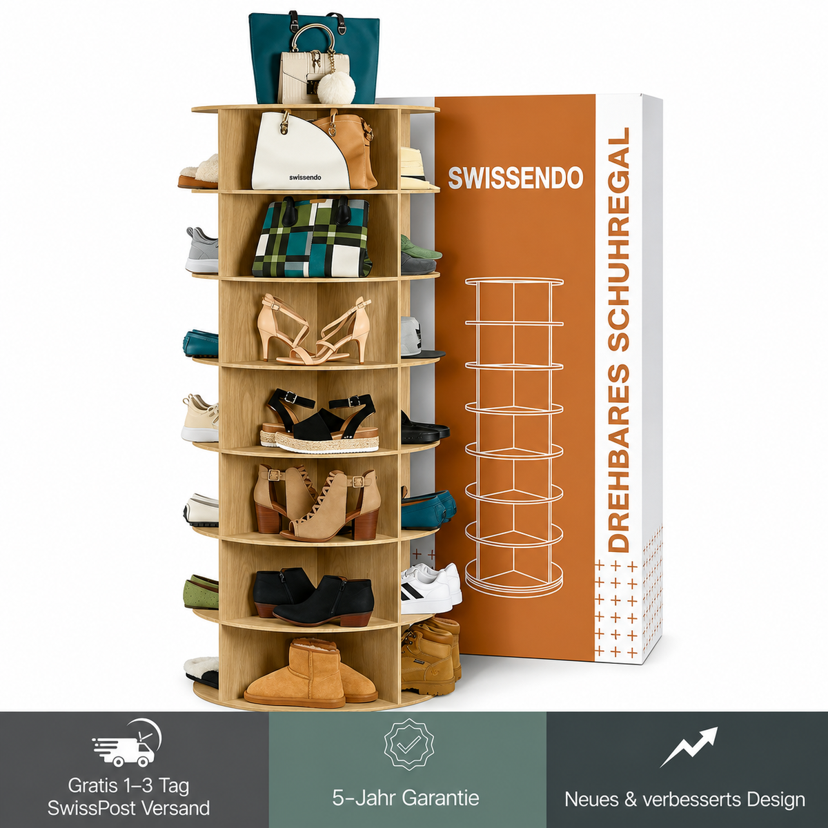 TESSA 360° drehbares Schuhregal mit 7 Etagen