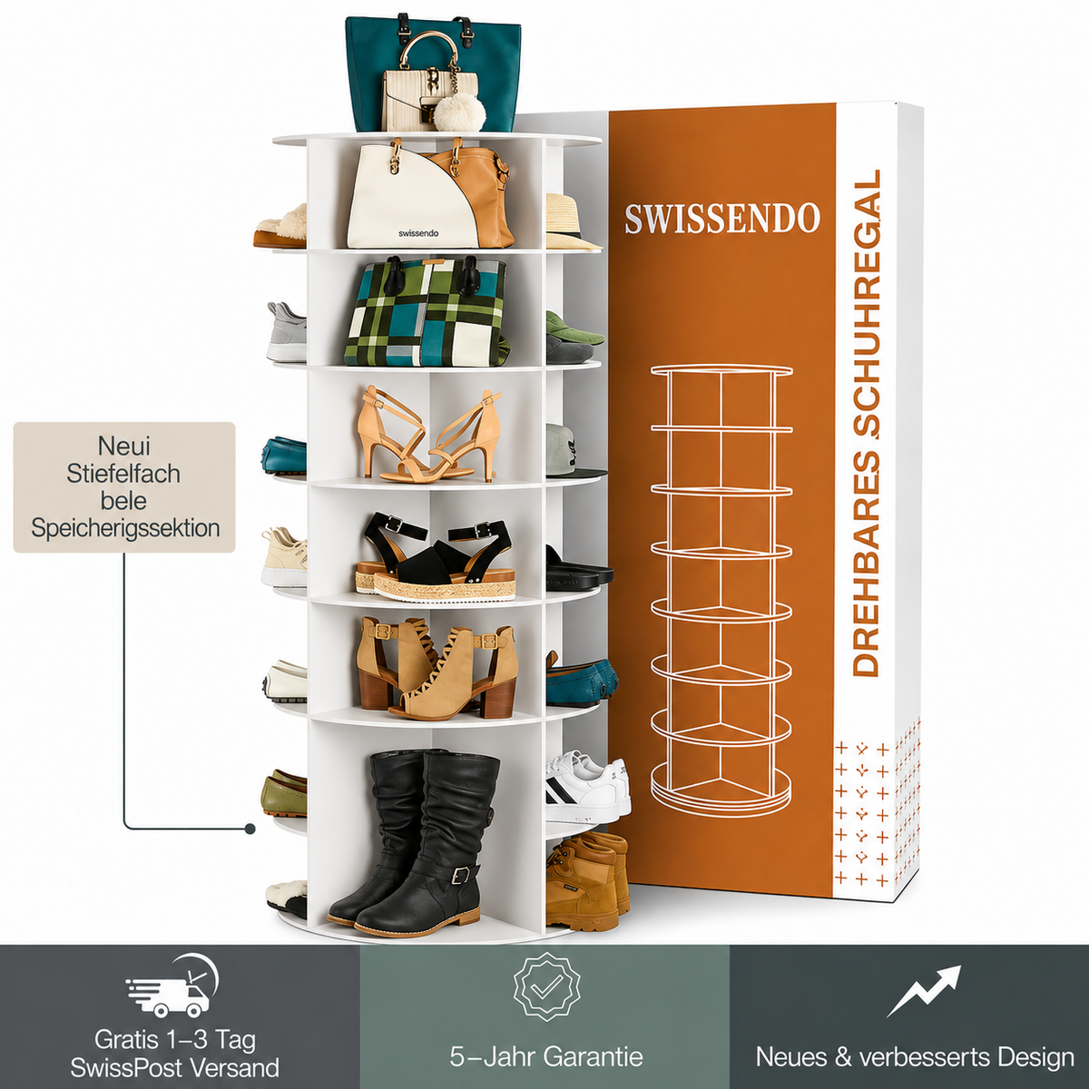 TESSA 360° drehbares Schuhregal mit 7 Etagen