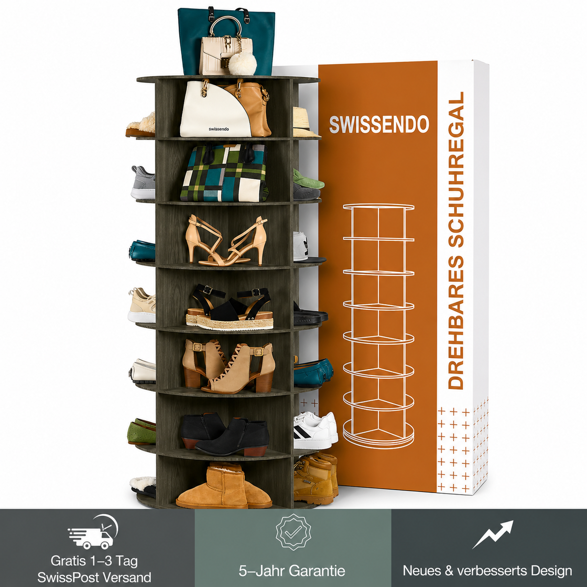 TESSA 360° drehbares Schuhregal mit 7 Etagen