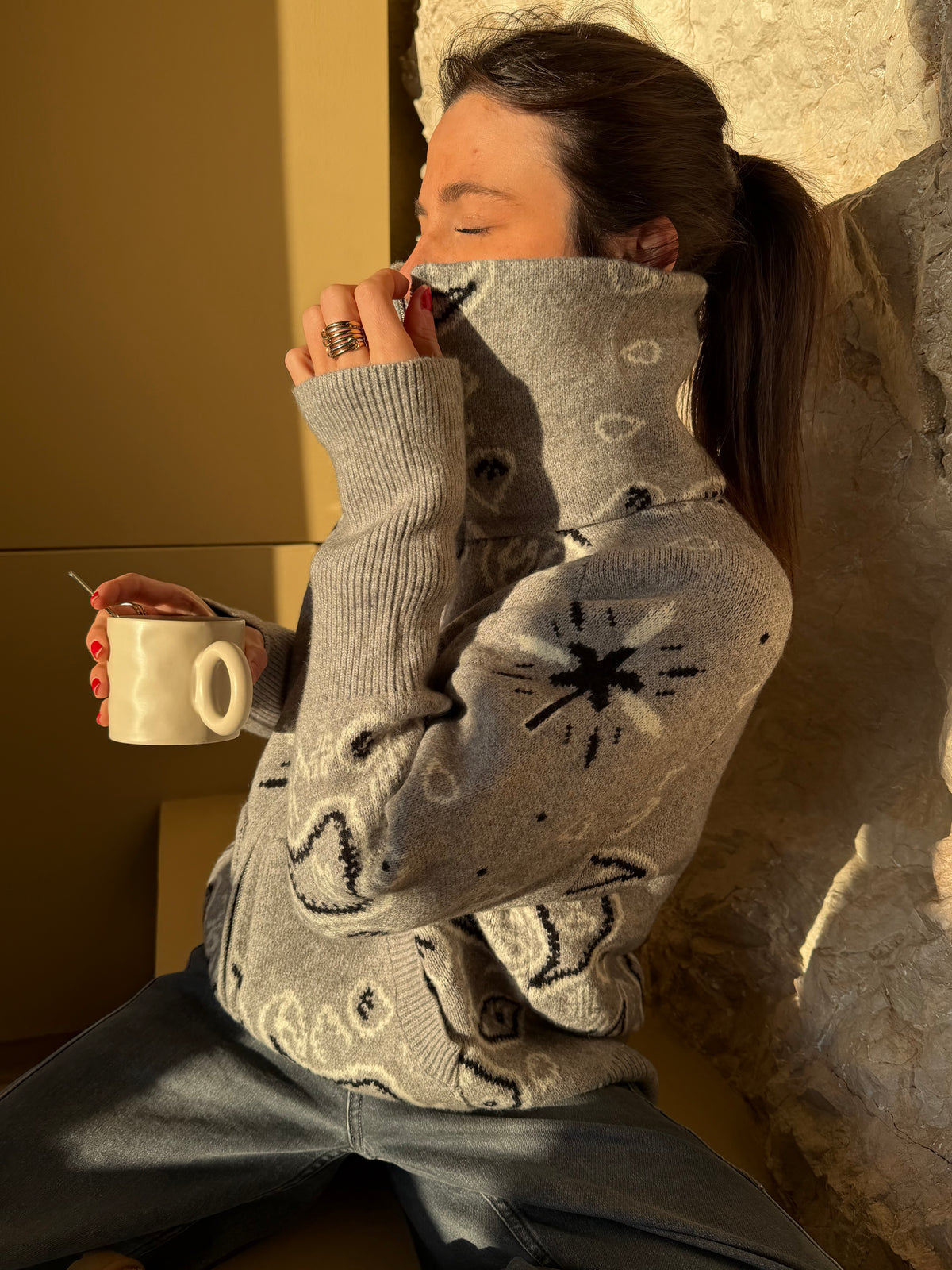 DAVINA Paisley-Strickjacke Kragen und Reissverschluss