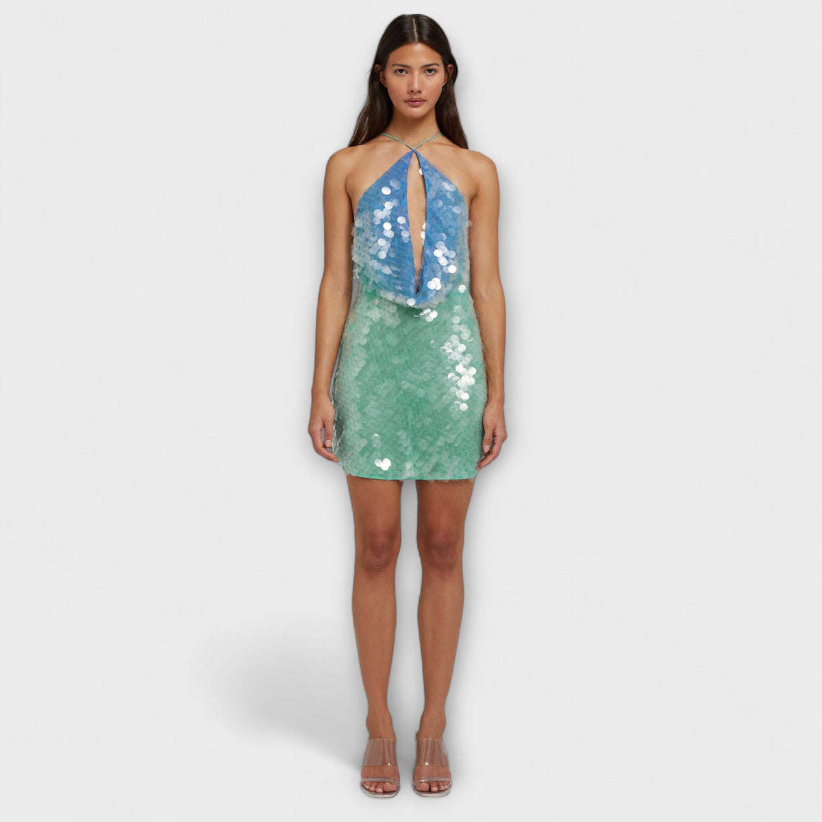Megan - Mini-Kleid mit Pailletten in Blau und Grün