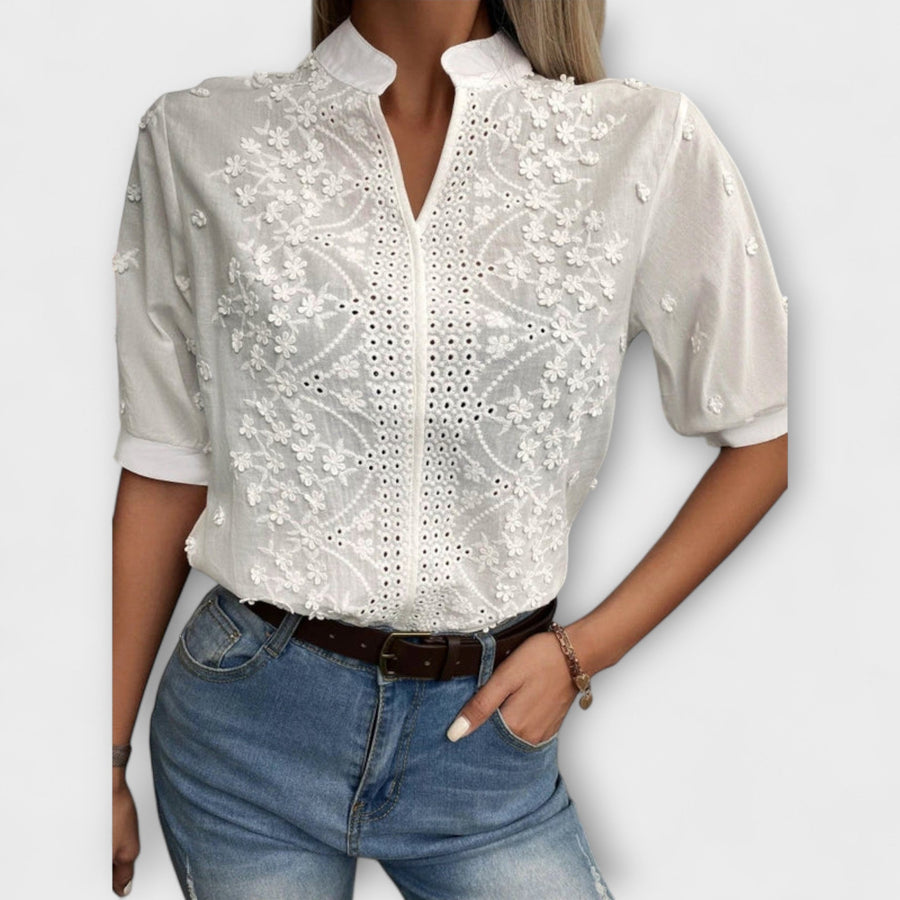 Élise - Weisse Bluse mit Stickerei
