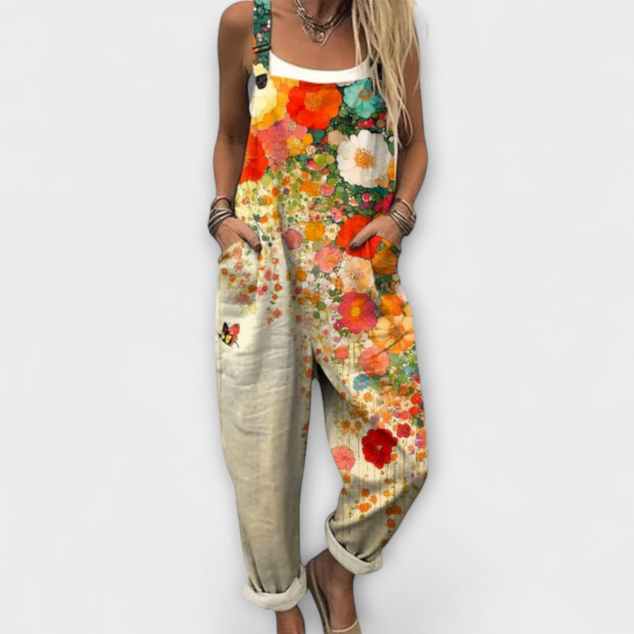Flora - Latzhose mit herbstlichem Blumenmuster