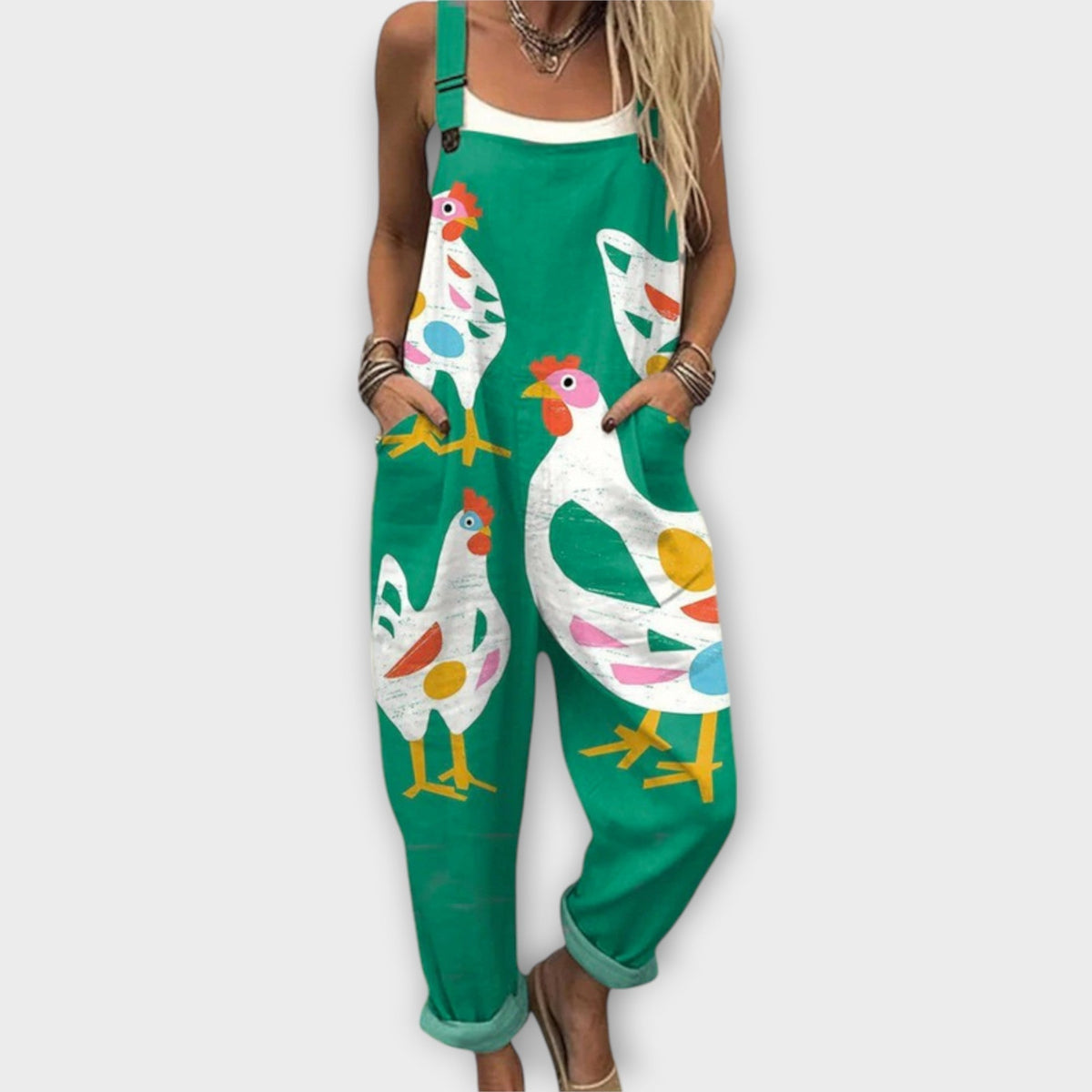 Carlotta - Grüne Latzhose mit Gänsemotiv
