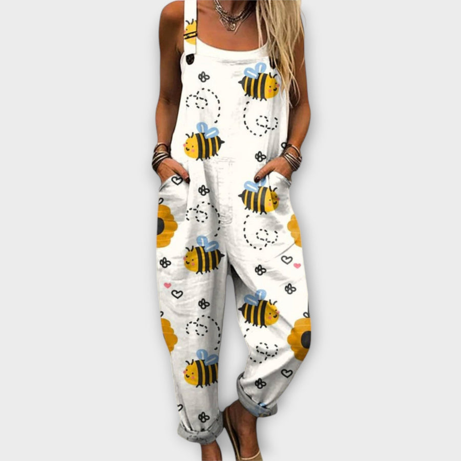 Marlene - Weisse Latzhose mit Bienenmuster