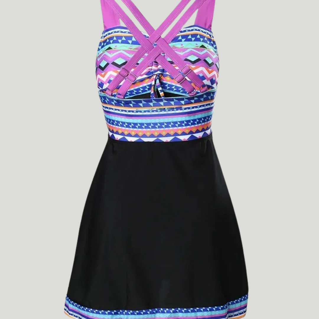 Eugenie - Tankini mit Rock und geometrischem Print