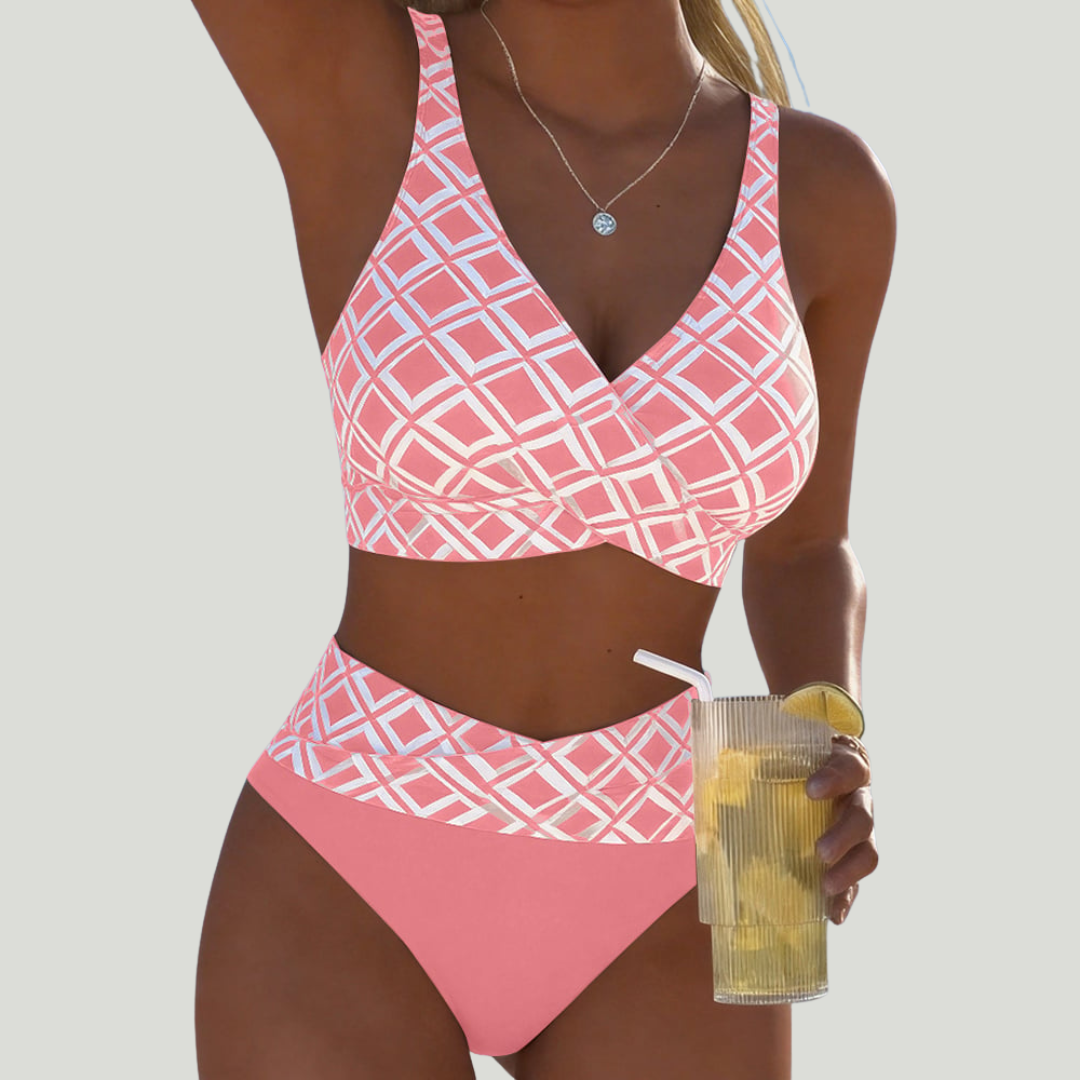 Yvonne - Bikini mit Wickeloberteil und geometrischem Print