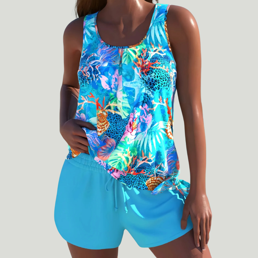 Cato - Tankini mit Shorts und tropisch-maritimem Print