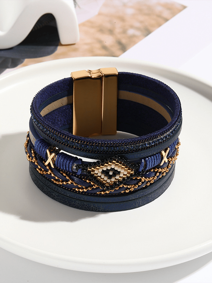 Damen Vintage Boho Handgefertigtes Geflochtenes Lederarmband