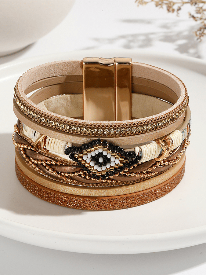 Damen Vintage Boho Handgefertigtes Geflochtenes Lederarmband
