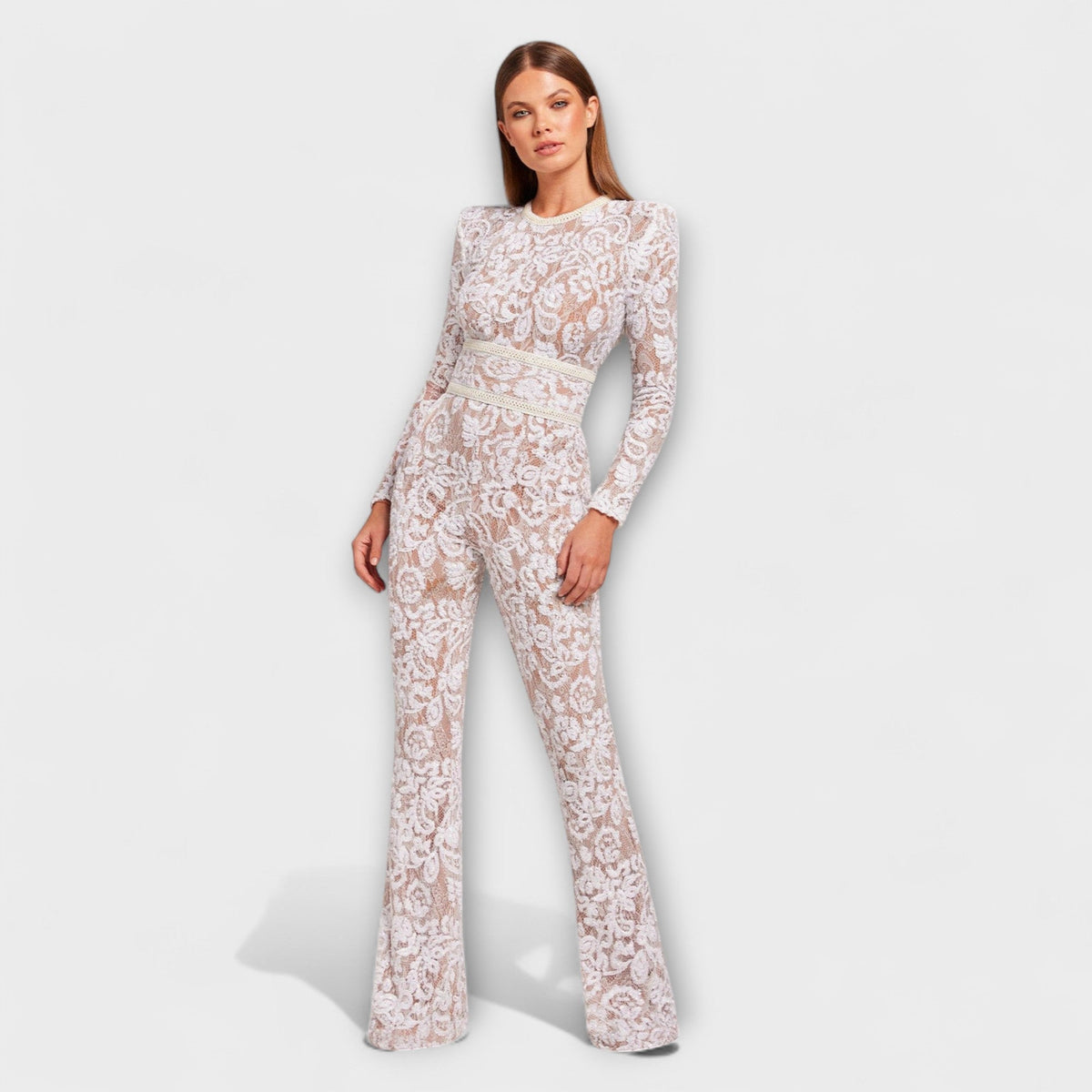 Theresia - Weisser Spitzen-Jumpsuit mit Korsett