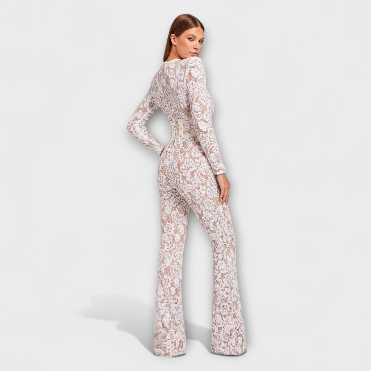 Theresia - Weisser Spitzen-Jumpsuit mit Korsett