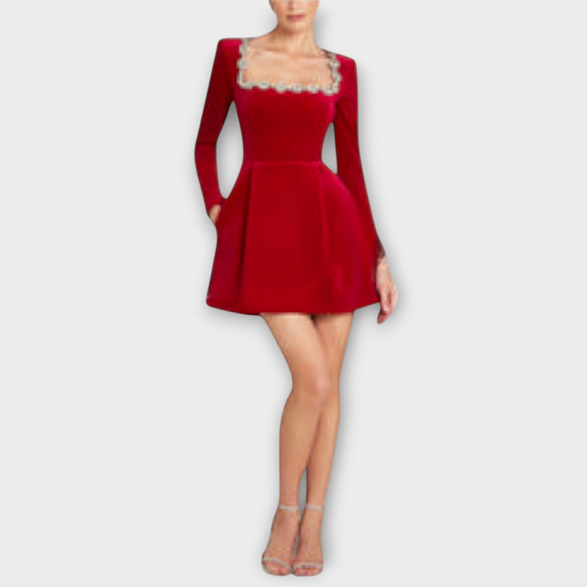 Wren - Schwarzes Samt-Mini-Kleid mit Schmucksteinen