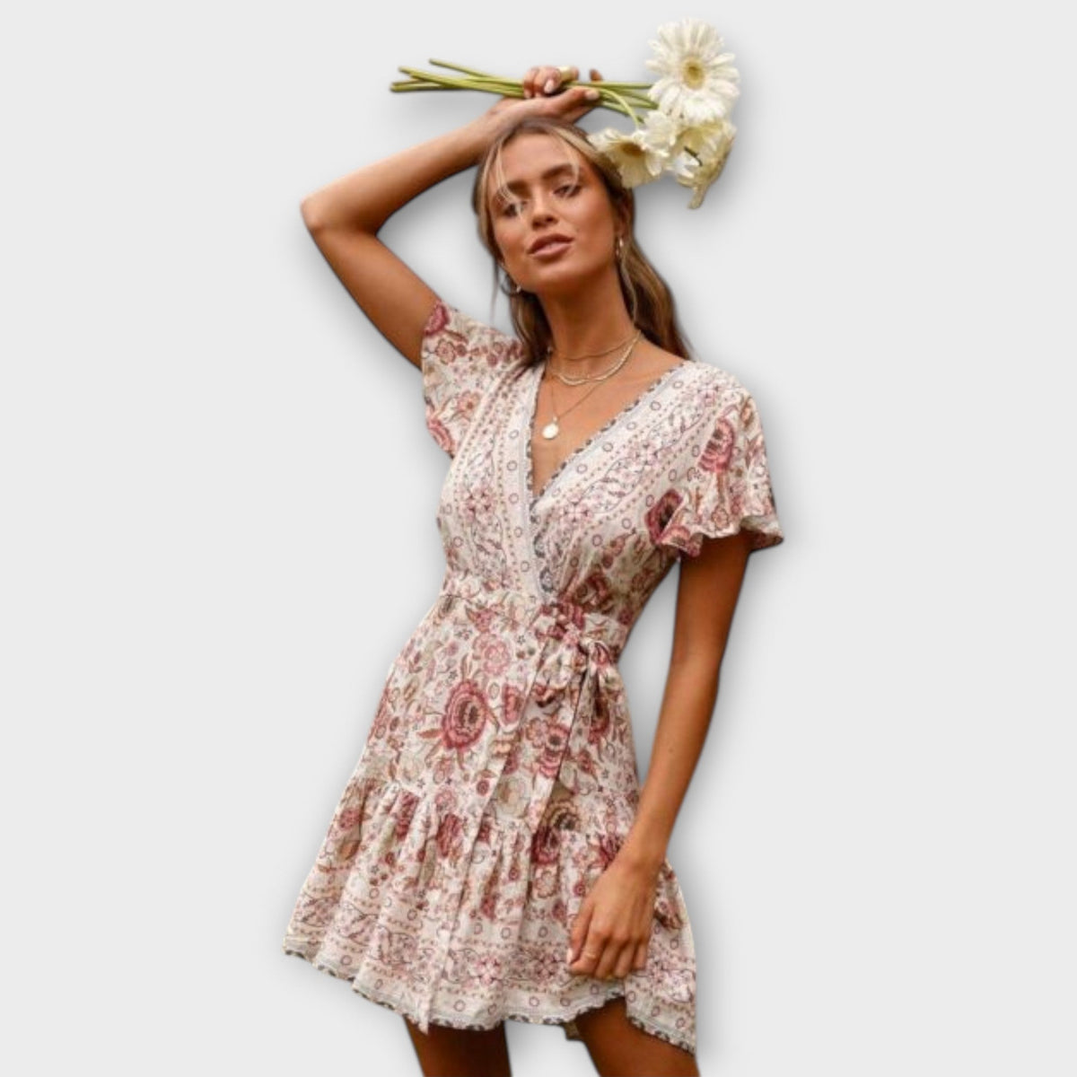 Amina - Kurzes Boho-Kleid mit Blütenmuster