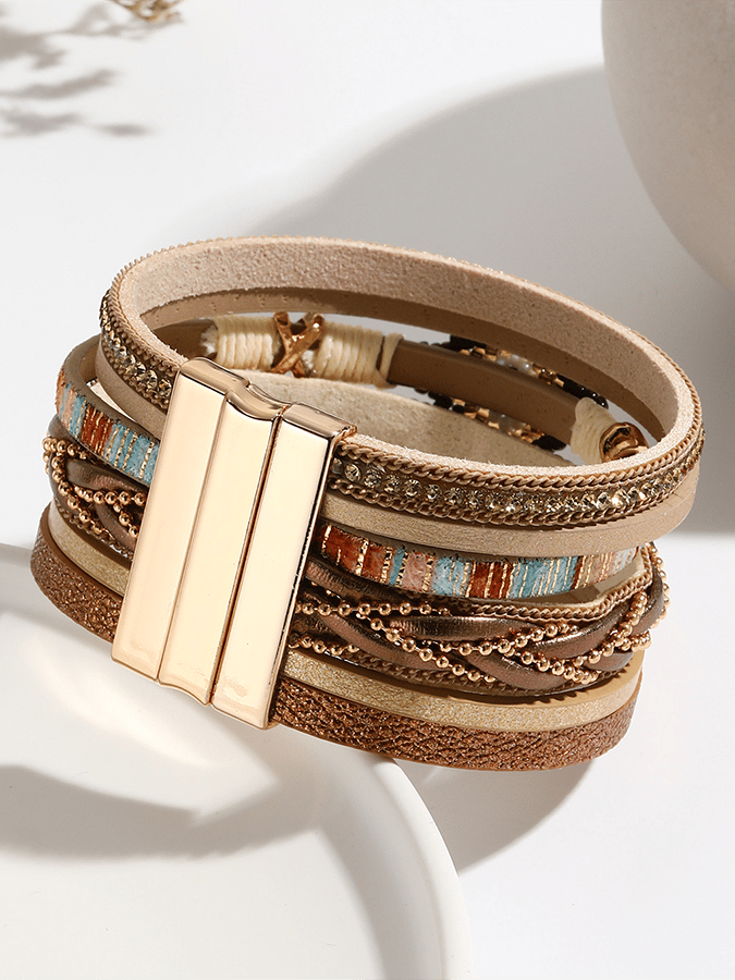 Damen Vintage Boho Handgefertigtes Geflochtenes Lederarmband