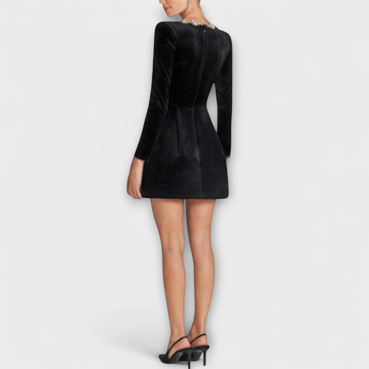 Wren - Schwarzes Samt-Mini-Kleid mit Schmucksteinen