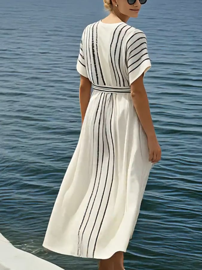 Damen Lockeres Gestreiftes Druckkleid