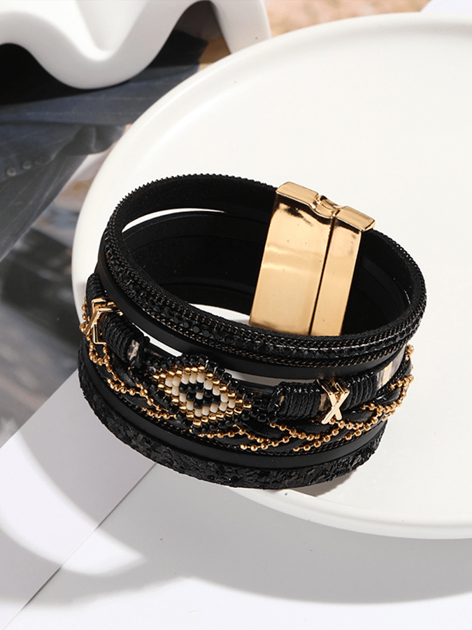 Damen Vintage Boho Handgefertigtes Geflochtenes Lederarmband